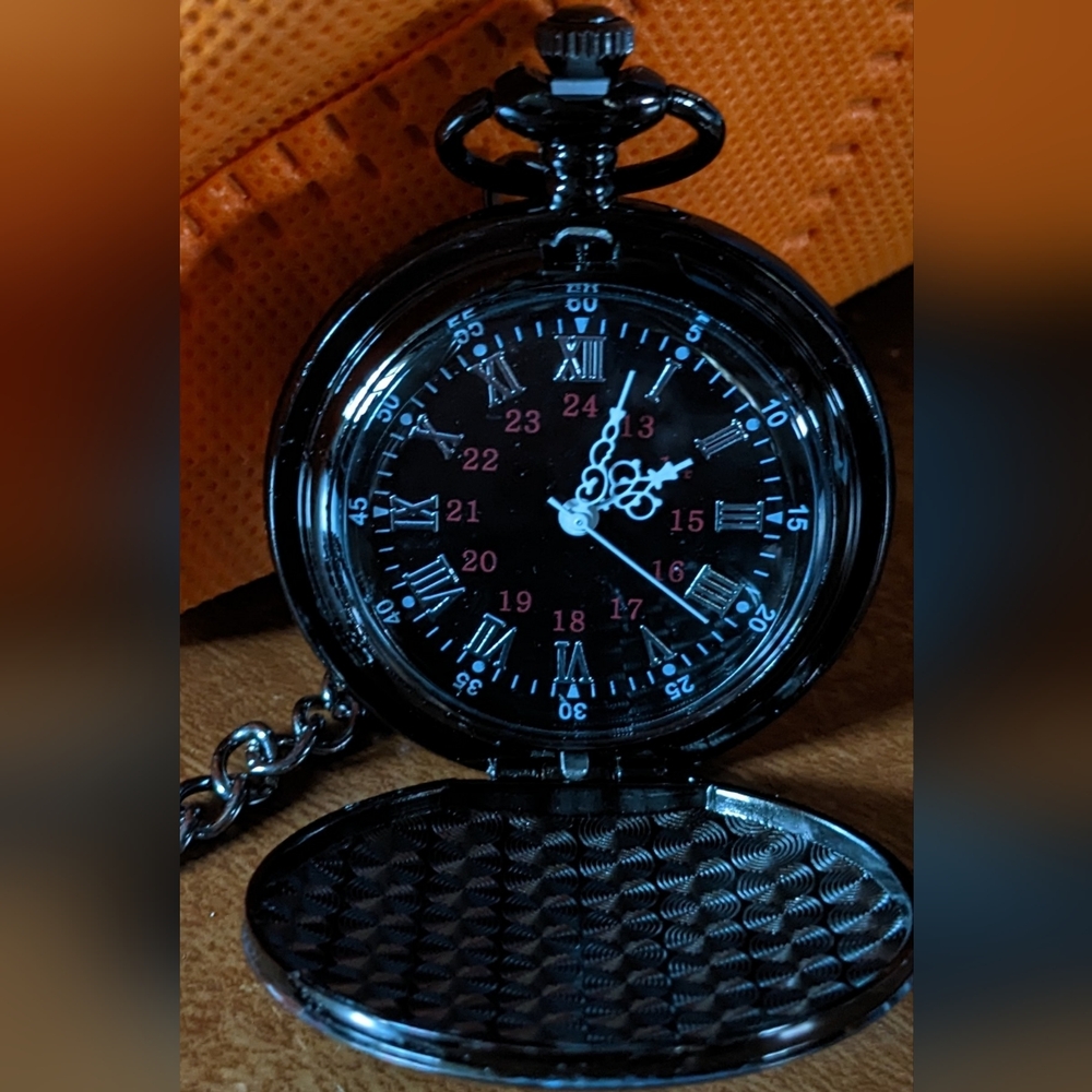 New Black Pocket Watch with Engraving, I Love You Till The End Of Time, T1MISB4E - Picture 3 of 4
